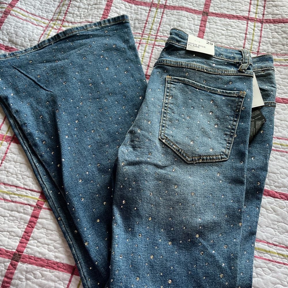 Elegant Blue Studded Flare Jeans